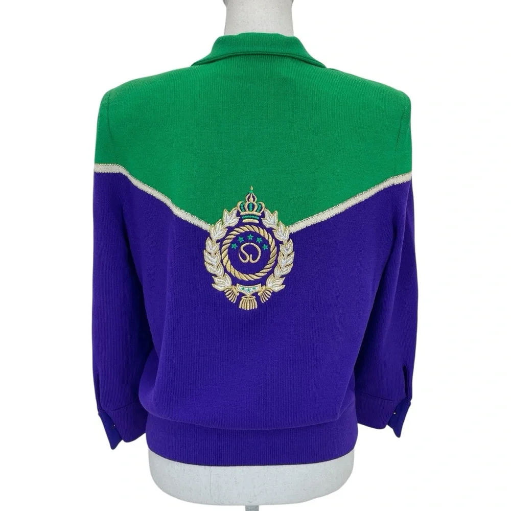 St. John Knit Bomber Cardigan Jacket Small Green/Purple - Picture 8 of 16